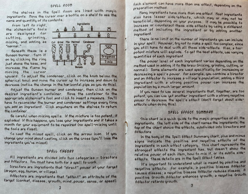 Dragon Lord manual, Spell Room pages