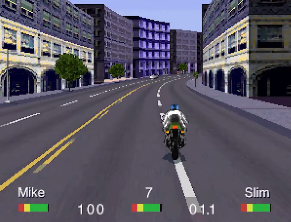 In-game screenshot: racing through the city