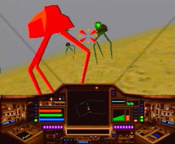 In-game screenshot: engaging alien walkers