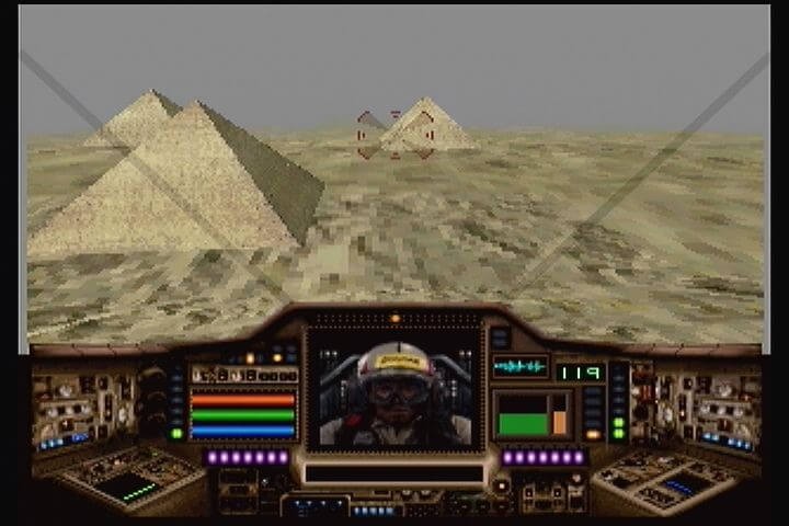 In-game screenshot: cockpit view over the Egypt mission