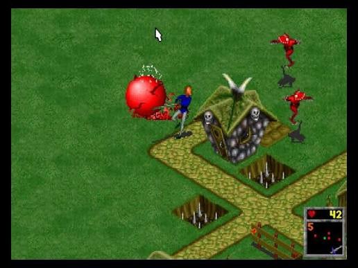 In-game screenshot: hordlings attacking a fortified building