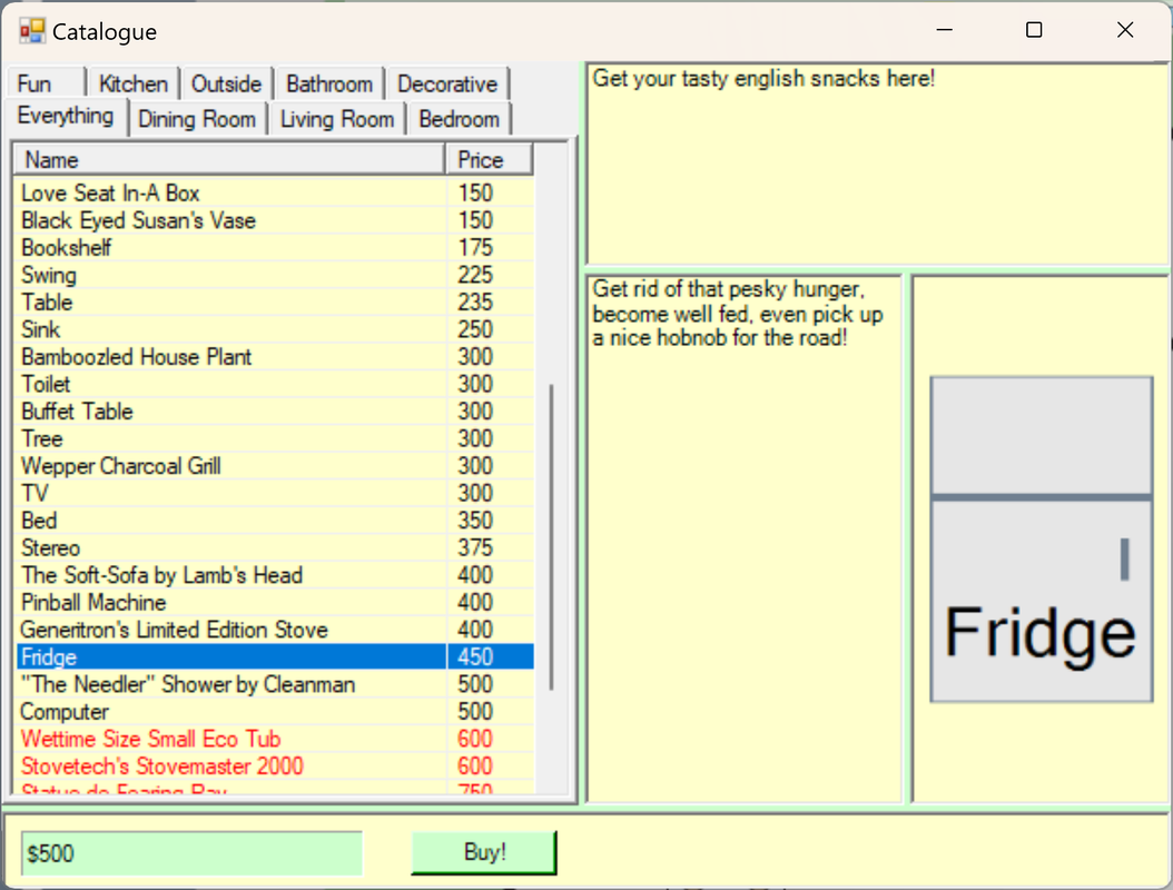 Buy catalog and money in the prototype